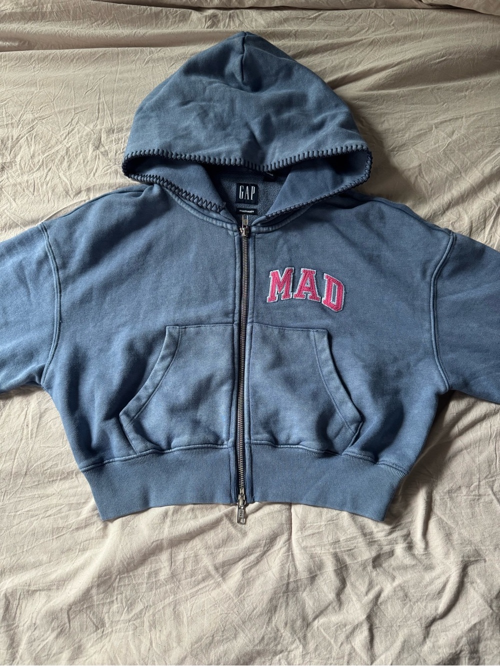 Madhappy Blue Zip Hoodie with Pink MAD Patch